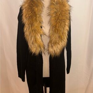 Vici Black Sweater with Faux Fur Collar
